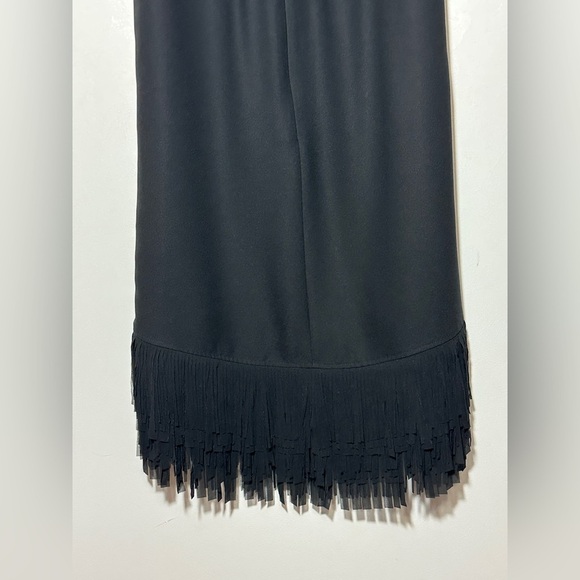 Banana Republic Black Sleeveless Fringe Hem Sheath Dress - Size 2 Festive - Picture 5 of 5